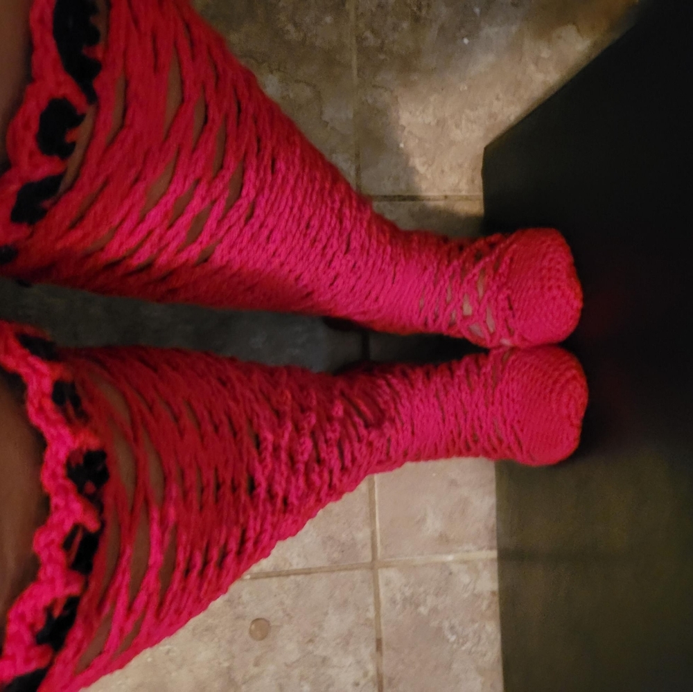Red CROCHET THIGH HIGH SOCKS 🧦